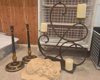 HA157Metal Pillar Tall Candle Holder And Other Items