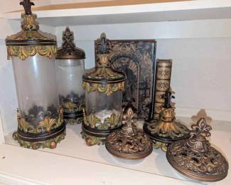 HA199Fleur De Lis Canisters With Optional Lids  Storage Book Boxes
