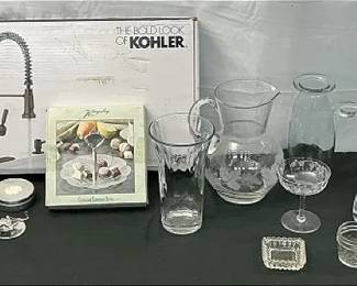Glassware, Kitchen Faucet, Silver Plated Serving Set