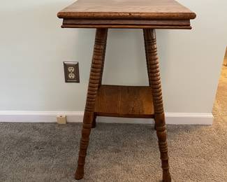 M34 - $40. Solid Wood Side Table. Measures 16.25" square x 27.5" tall. Sturdy!