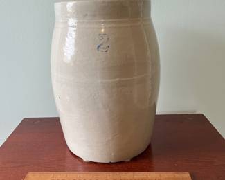 M18 - $30. #2 Pottery Crock with Butter Churn Top (has hole in the lid). No chips, cracks etc noted.