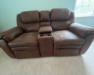 M11 - $175. 2 Seat Reclining Loveseat. Has drink holders & storage between seats. Measures 78.5" wide x 41" deep x 41" tall.