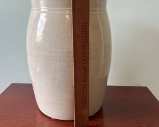 M18 - $30. #2 Pottery Crock with Butter Churn Top (has hole in the lid). No chips, cracks etc noted.