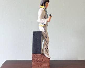 M8 - $20. Elvis Decanter (empty) Music Box. Measures 5" x 4" x 15" tall.