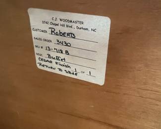 M12 - $75. Buffet / Server in Cedar Finish. C.J. Woodmaster. Very good condition. Measures 49.25" x 17.5" x 34" tall.