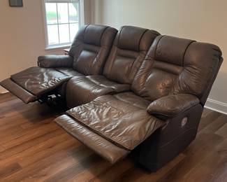 M2 - $450. Ashley Furniture Power Reclining Sofa. Measures 87.5" long x 36" deep x 42" tall. Gently used - cushion on the right shows the most wear.