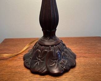 M36 - $40. Tiffany Style Table Lamp with painted rose glass shade. Measures 18.5" tall.