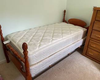 M58 - $65. Twin size bedframe with clean mattress if you want it!