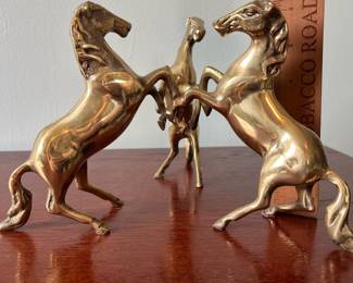 M16 - $50. Brass 3 Horse Pedestal Stand (holds a crystal sphere). Measures 10" wide x 6" tall.