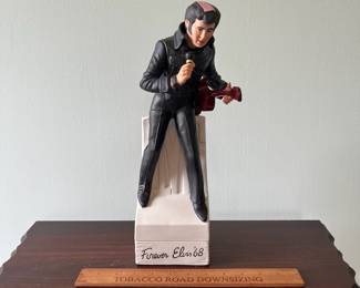 M9 - $20. Elvis Decanter (empty) Music Box. Measures 5.5" x 5.5" x 14.5" tall.