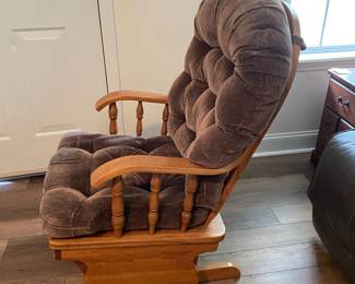 M25 - $35. Wooden Glider. Measures 24.5" wide x 26.75" deep x 40.5" tall. Floor to seat is 19".
