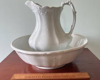 M21 - $75. Bowl & Pitcher. Royal Ironstone China. Johnson Bros England. Has crazing throughout.