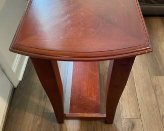 M27 - $35. Long Console / Sofa Table. Measures 48" long x 16" deep x 29.5" tall. Has single drawer. Has some marks on the top, scratches from use.