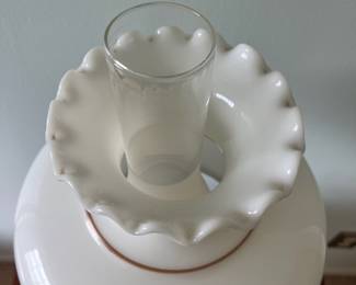 M20 - $60. Vintage Hurricane Gone With The Wind Style Lamp. Measures about 9" wide x 22.5" tall.