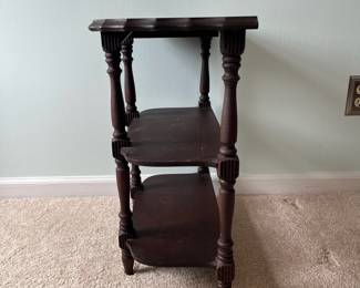 M6 - $30. Solid Wood 3 Shelf Display. Measures 22" wide x 11" deep x 22.5" tall.