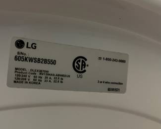 M1 - $150 Pair. LG Washing Machine Model # WM3575CW. LG Dryer LG Dryer Model DLEX3570W. Washing machine door has been taped together. Doesn't affect function, purely cosmetic.