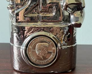M10 - $20. Elvis Decanter (Empty) Music Box. Measures 8.5" x 5.5" x 15.25" tall.
