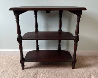 M6 - $30. Solid Wood 3 Shelf Display. Measures 22" wide x 11" deep x 22.5" tall.