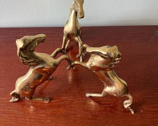 M16 - $50. Brass 3 Horse Pedestal Stand (holds a crystal sphere). Measures 10" wide x 6" tall.