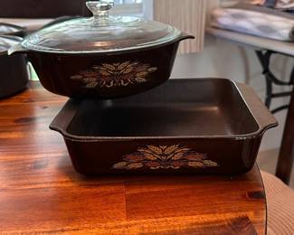 M46 - $20. 2 Piece Pyrex Teflon Coated Baking Dishes. Wheat Pattern. Both in very good condition.