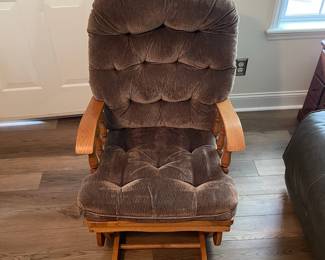 M25 - $35. Wooden Glider. Measures 24.5" wide x 26.75" deep x 40.5" tall. Floor to seat is 19".