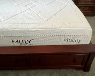 Queen Size Mlily Vitality mattress. No boxspring needed. M38 - $175. Queen Size Bed with 2 storage drawers. Includes Mlily Vitality mattress. No boxspring needed.