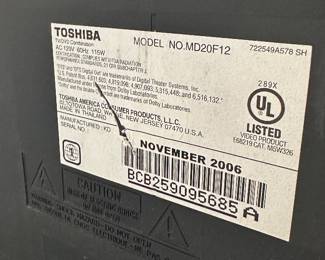 M48 - $200. Toshiba. Model MD20F12. November 2006. 20" CRT television with a built-in DVD player. Works!