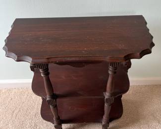 M6 - $30. Solid Wood 3 Shelf Display. Measures 22" wide x 11" deep x 22.5" tall.
