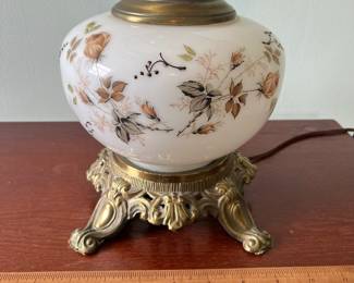 M20 - $60. Vintage Hurricane Gone With The Wind Style Lamp. Measures about 9" wide x 22.5" tall.