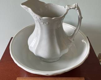 M21 - $75. Bowl & Pitcher. Royal Ironstone China. Johnson Bros England. Has crazing throughout.