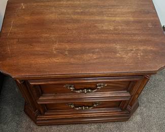 M29 - $40. Thomasville Single Nightstand with 2 drawers. Measures 28" wide x 17" deep x 24" tall. Sturdy. Top has wear. Very useable as is.