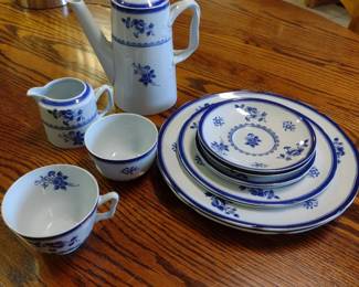 Spode English white and blue china set
