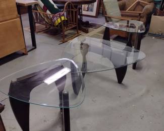 Set of three matching glass top end tables