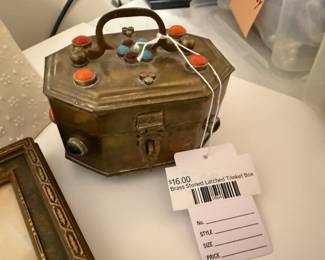 Brass Stoned Latched Trinket Box 