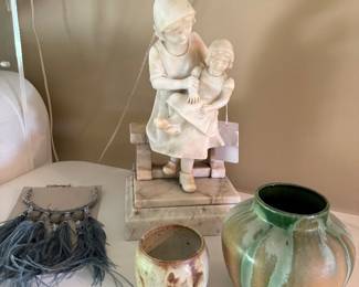 Decorative Vases, Mother/Child Signed Sculpture  