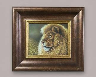 Signed Lion Oil on Canvas Painting by Cutrona
