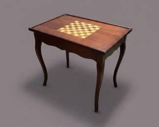 Vintage Inlaid Wood Chess Table with Cabriole Legs