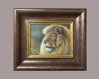 Lion Portrait Oil Painting by Lucre Chura in Ornate Frame