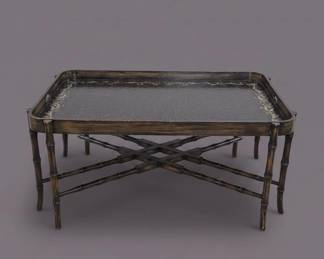 Campaign Style Faux Bamboo Folding Tray Table with Textured Inset second image