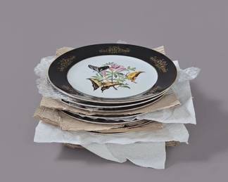 Set of Decorative Collector Plates with Butterfly and Bird Motifs