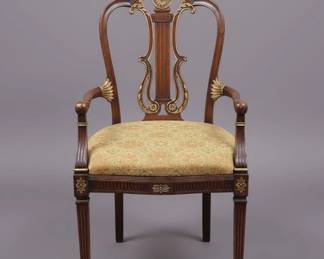 Jonathan Charles Buckingham Neoclassical Gilded Lyre Back Armchairs Set of