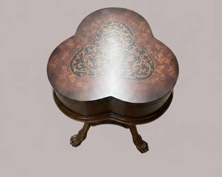 Vintage Marquetry Inlay Accent Table with Claw Feet