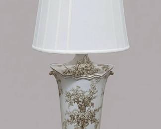 Chinoiserie Porcelain Table Lamp with Floral Transferware