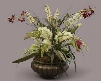 Faux Dendrobium Orchid Arrangement in Fluted Urn