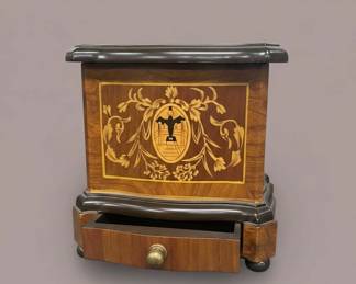 Decorative Wooden Box with Marquetry and Floral Painted Casket