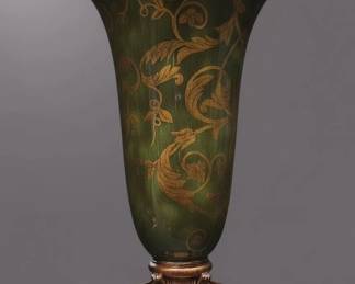 Ornate Green Ceramic Vase with Gilt Acanthus Leaf Motif