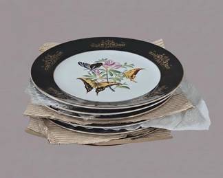 Chokin Art Decorative Plates with Butterflies and Birds