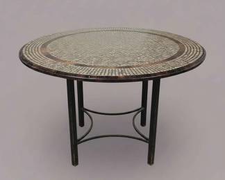 Mosaic Top Dining Table with Dark Wood Base and Chairs