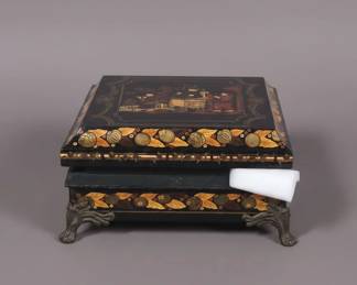 Vintage Japanese Black Lacquer Chinoiserie Jewelry Box