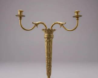 Ornate Brass Double Candle Sconce, Louis XVI Style